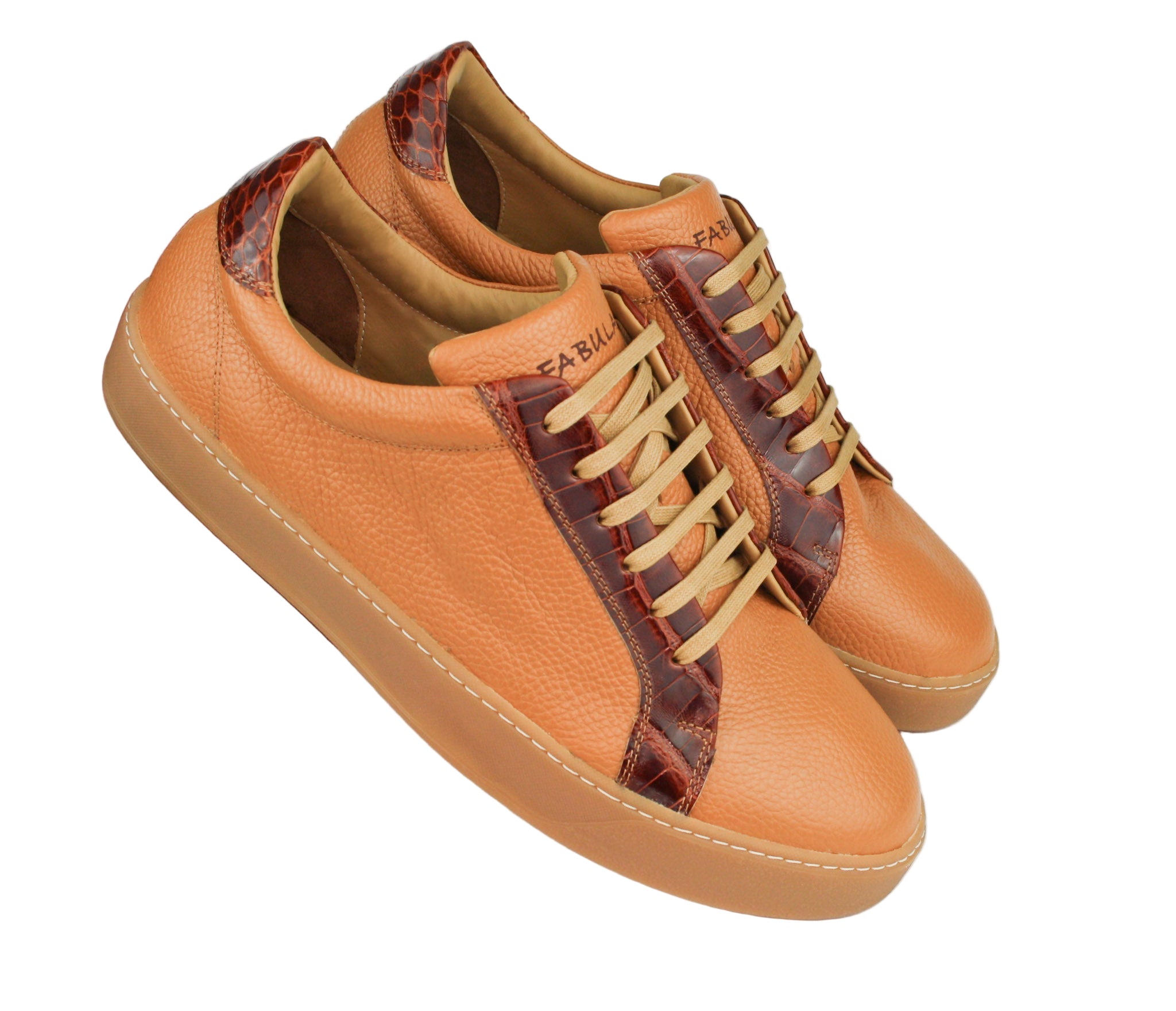Exclusive brown sneaker combined with brown crocodile leather and beige sole