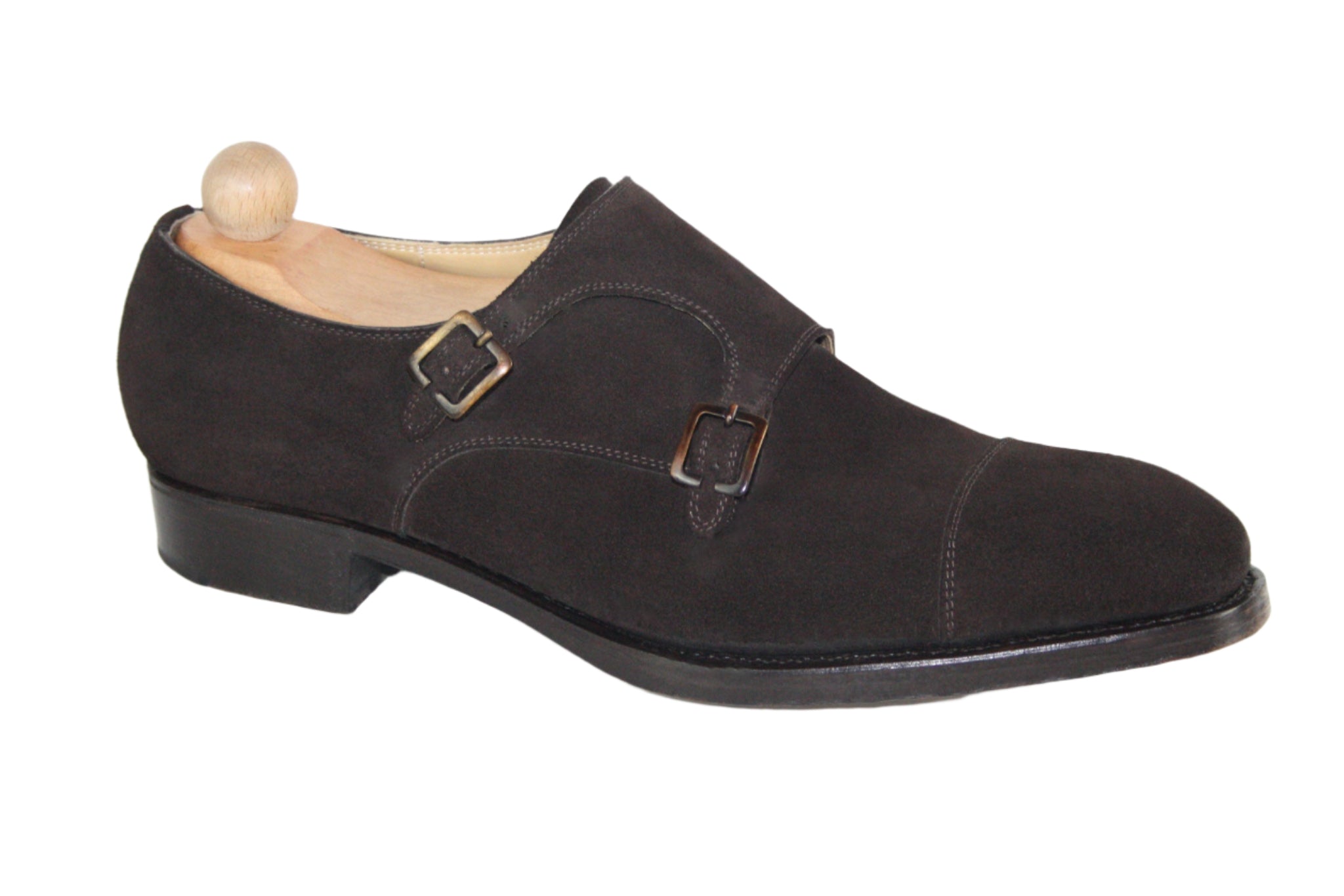 Classic dark brown suede double monk model