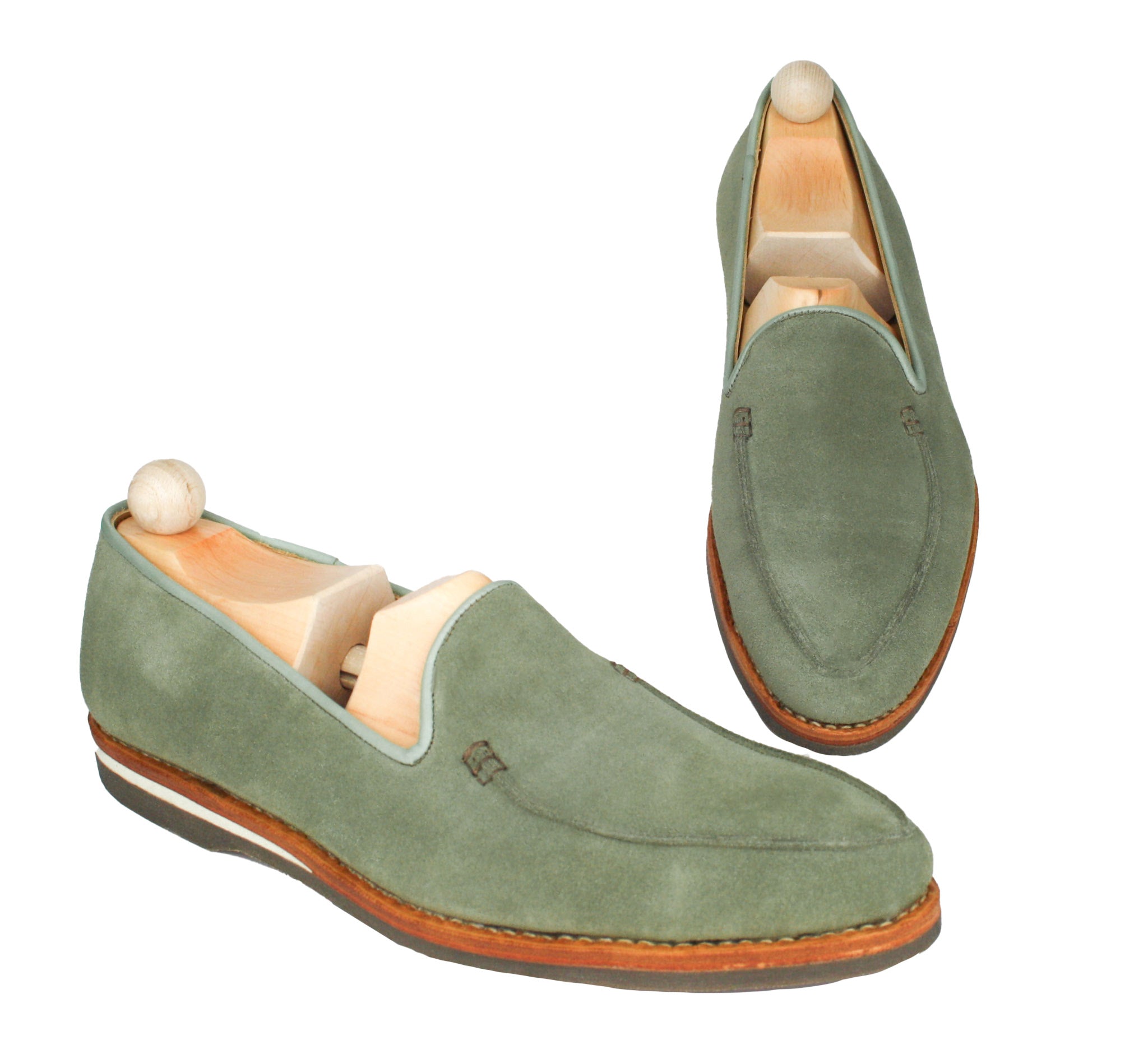 Classic mint-green suede loafer model