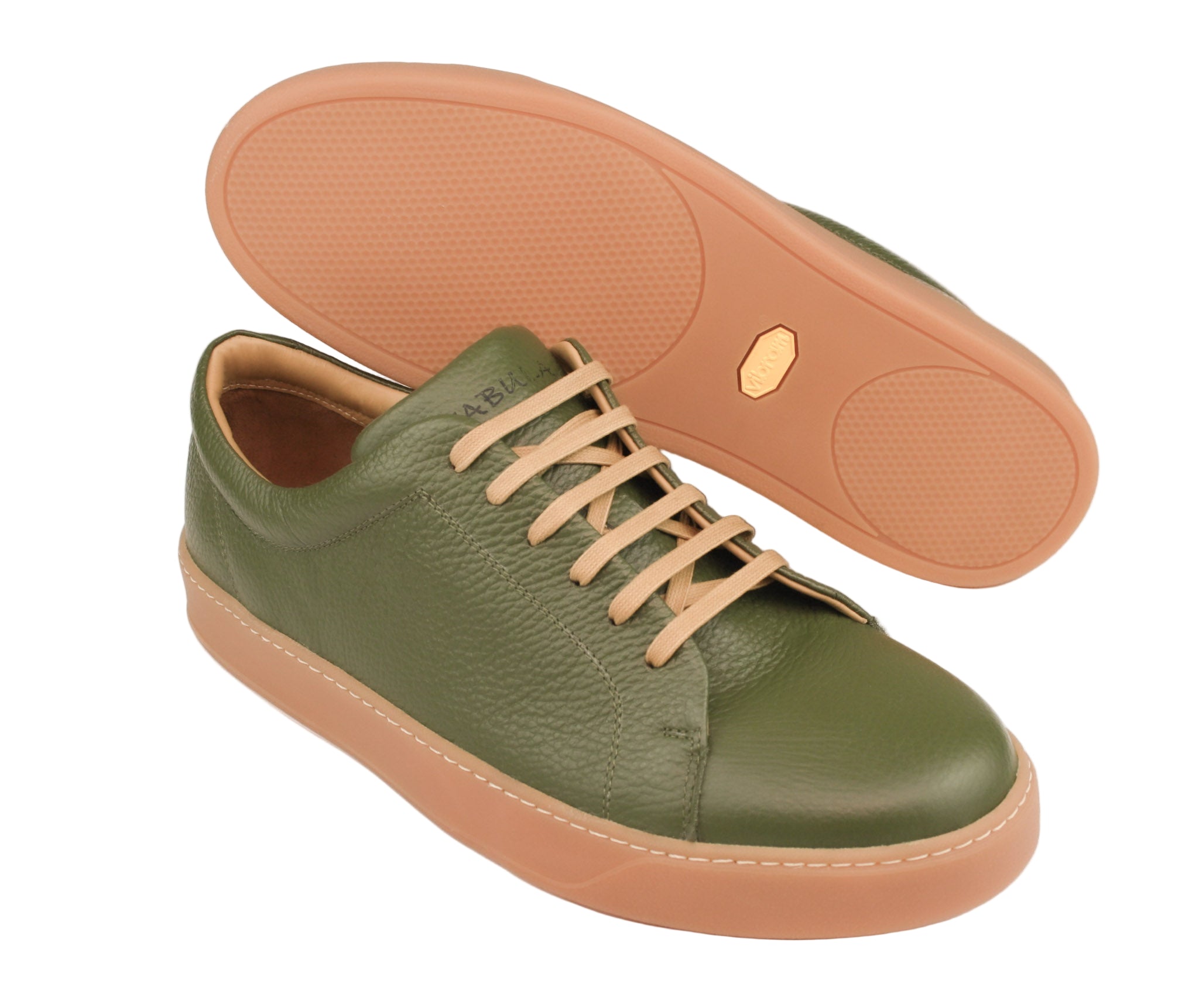 Exclusive olive-green sneaker with beige sole
