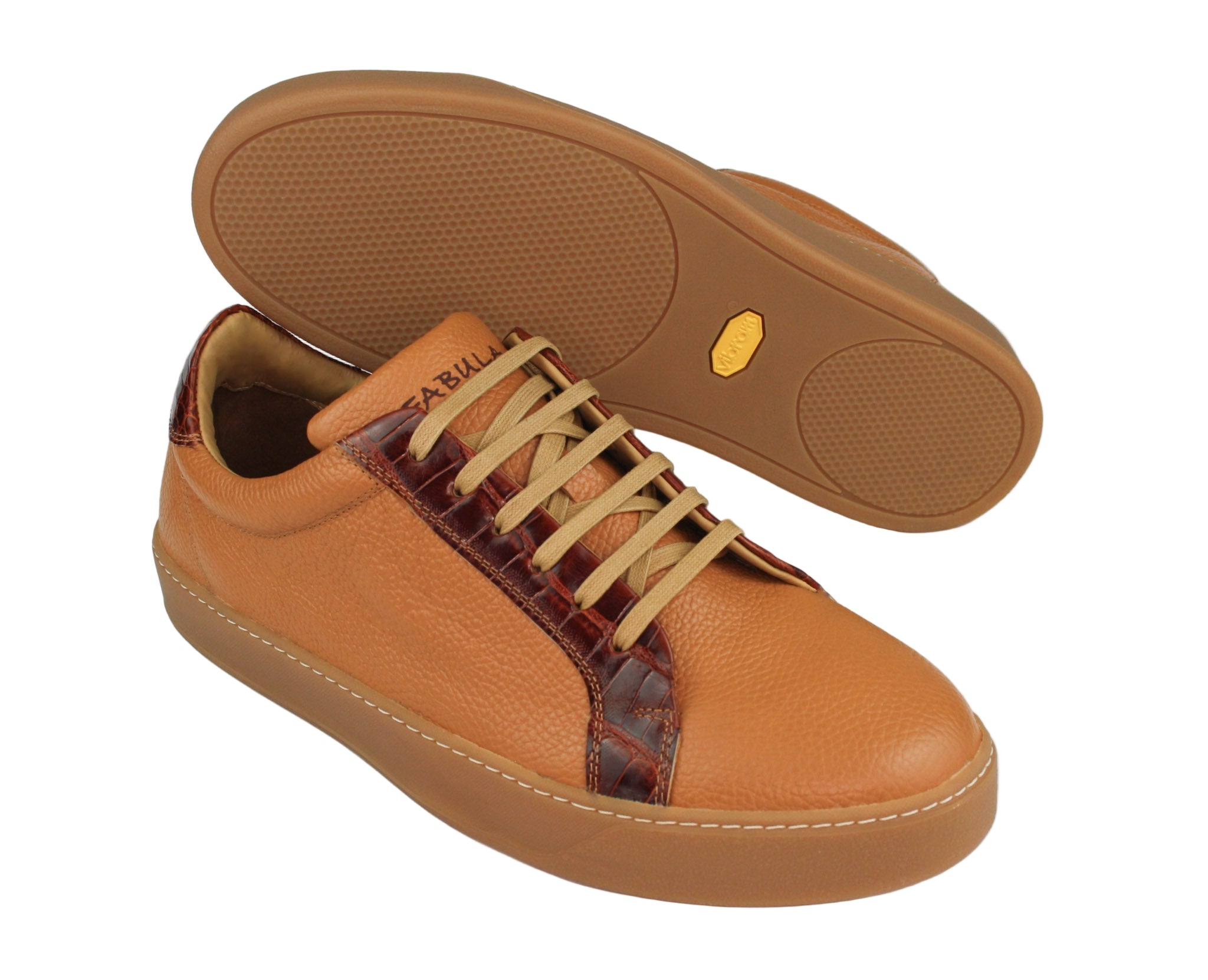 Exclusive brown sneaker combined with brown crocodile leather and beige sole