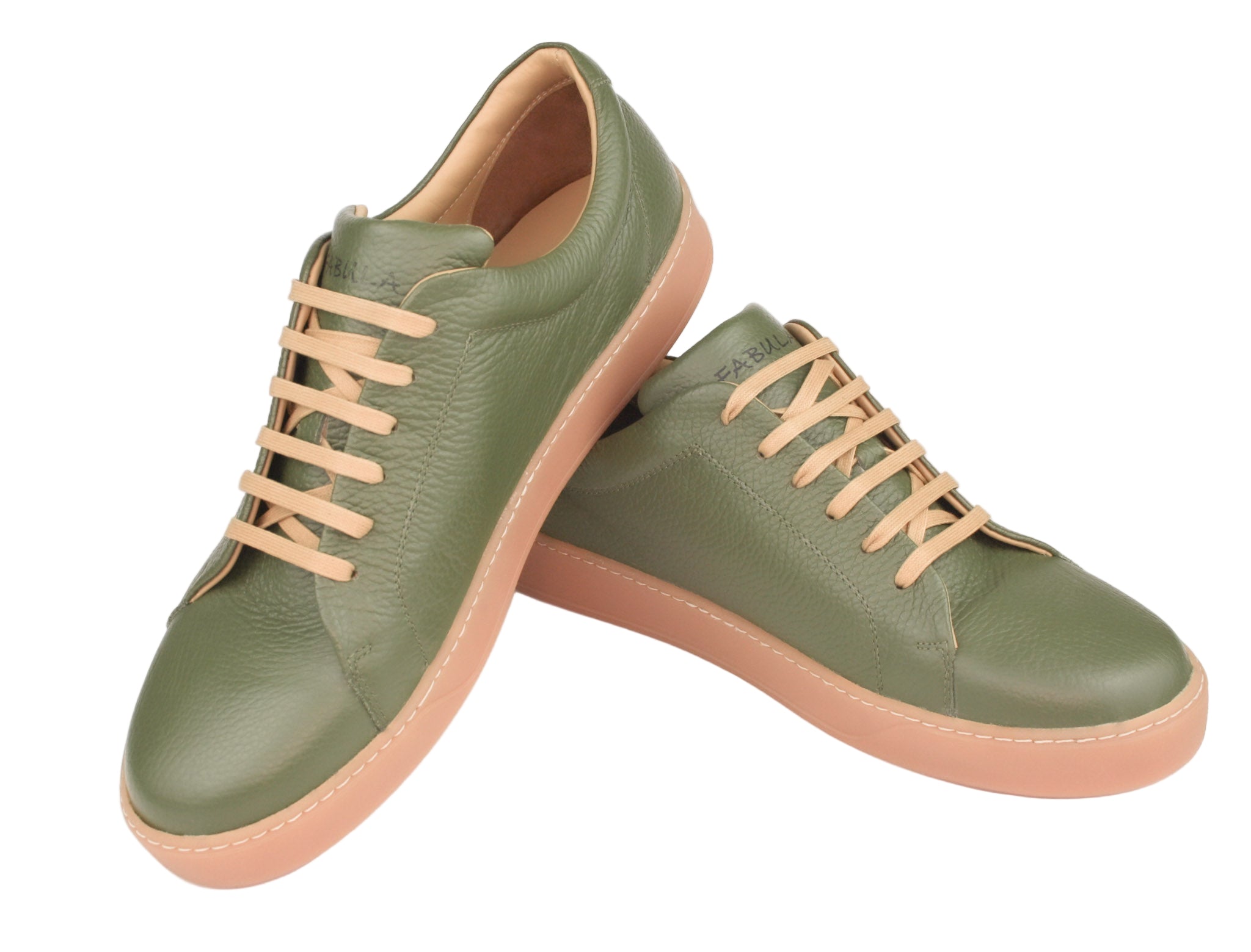 Exclusive olive-green sneaker with beige sole