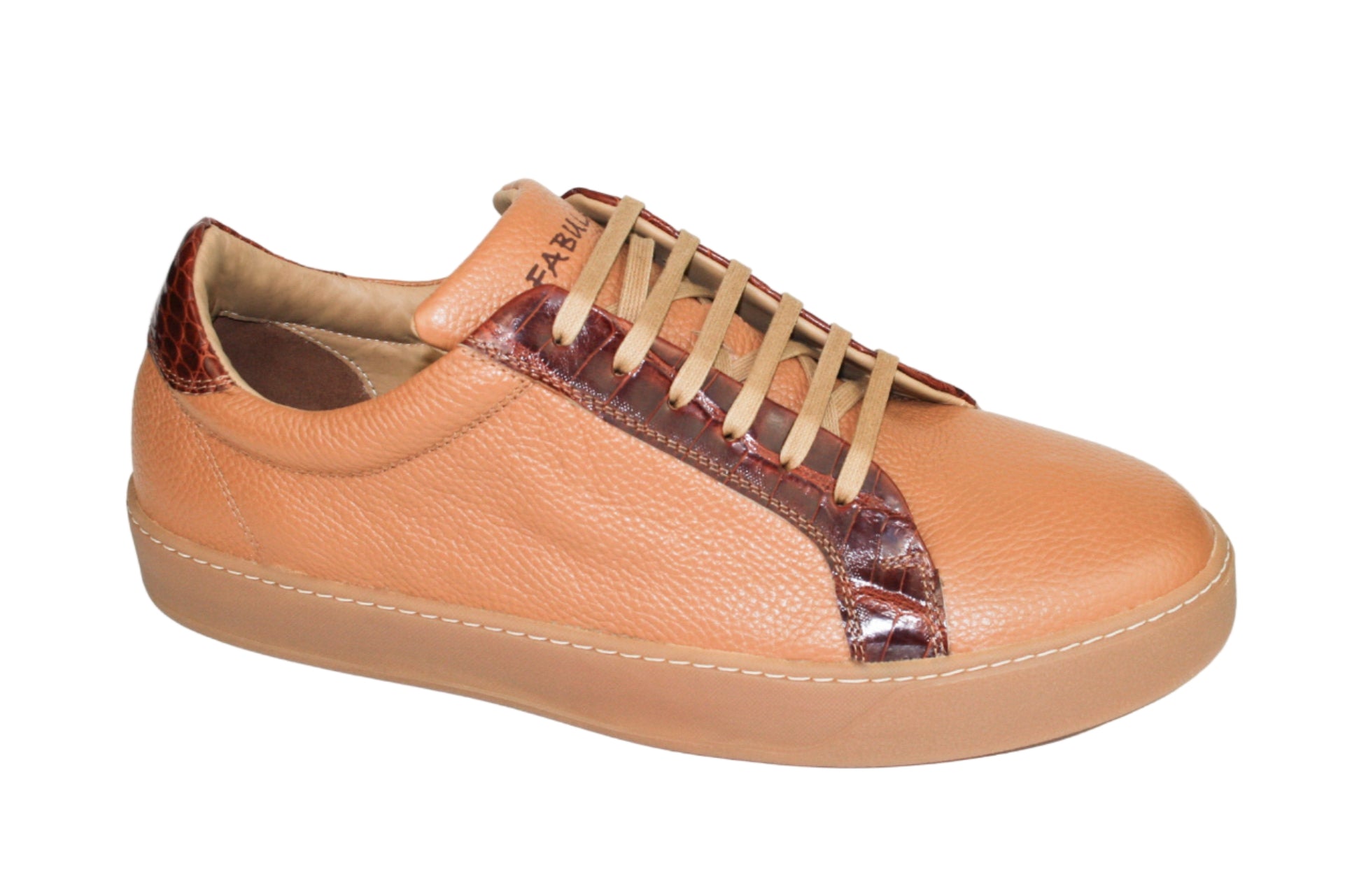 Exclusive brown sneaker combined with brown crocodile leather and beige sole