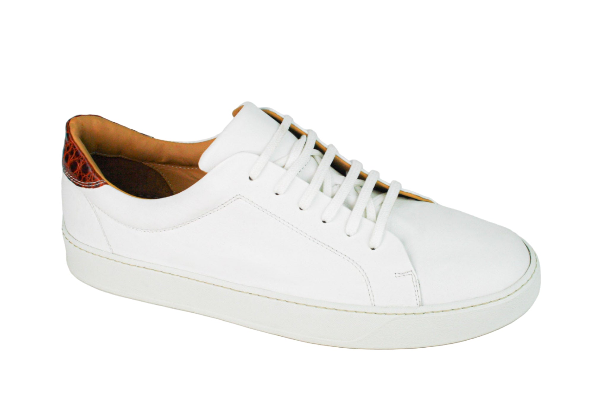 Exclusive white sneaker with brown crocodile heel insert