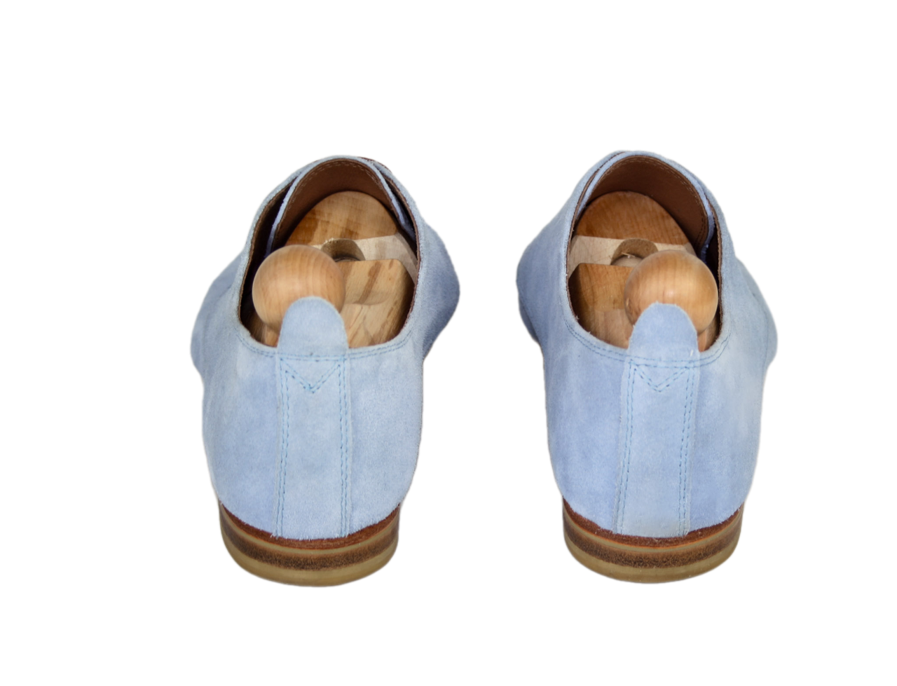 Lace-up light blue suede derby model