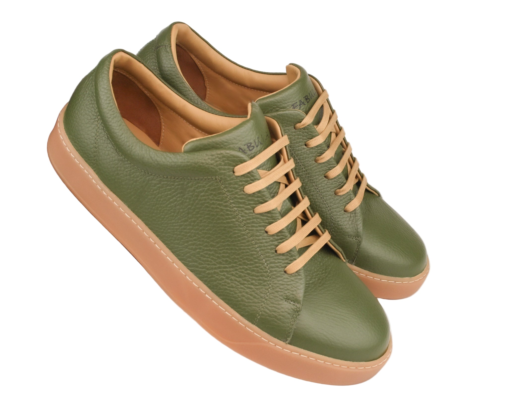 Exclusive olive-green sneaker with beige sole