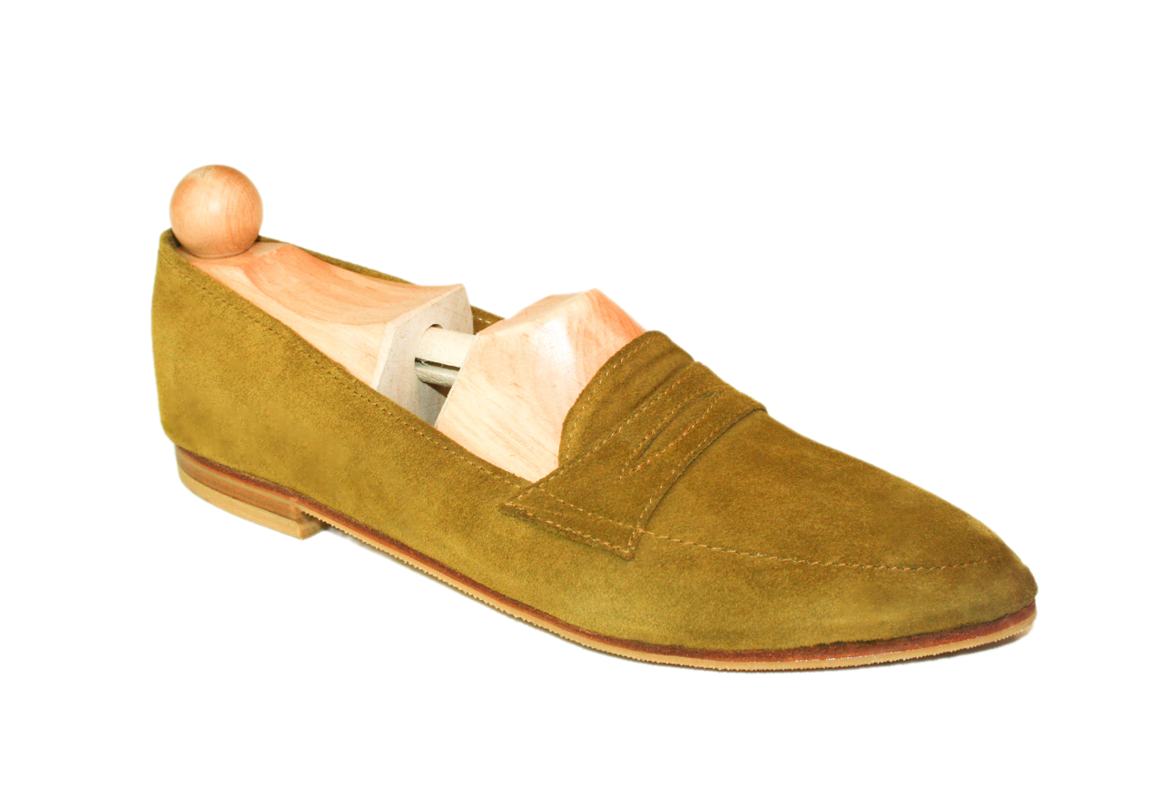 Mustard suede loafer model