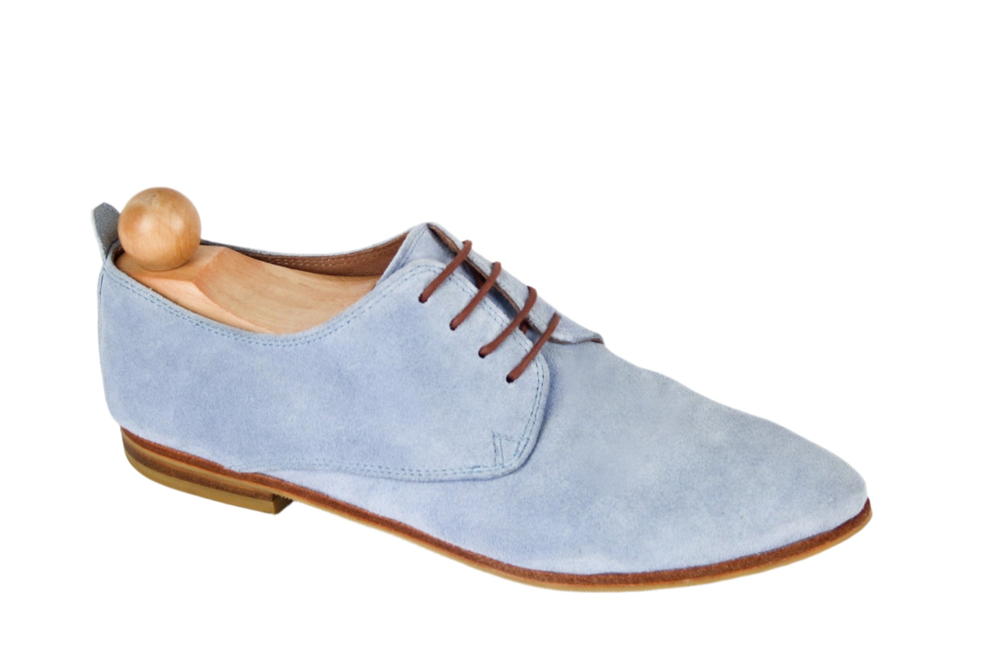 Lace-up light blue suede derby model