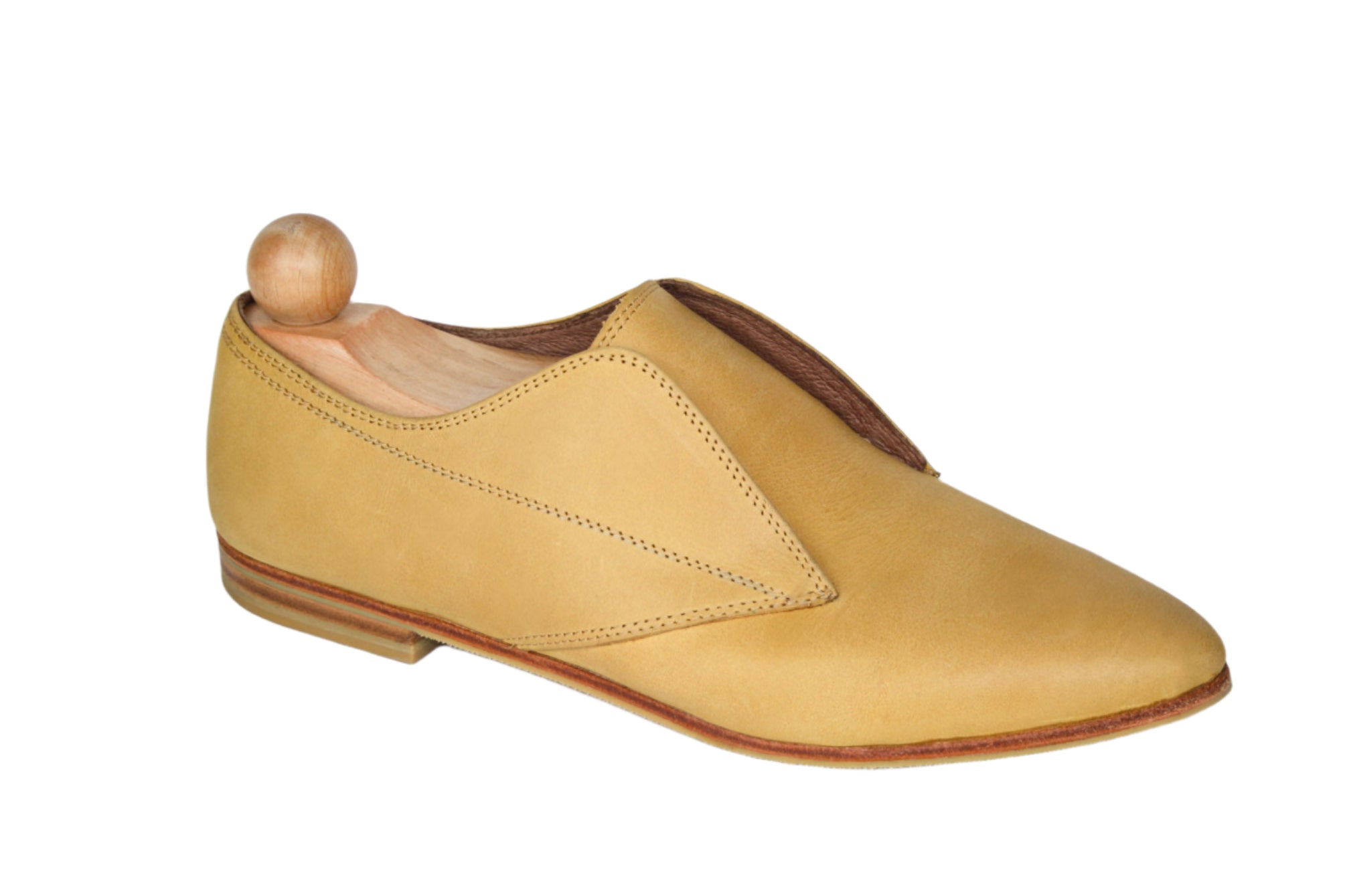 Slip-on ochre yellow derby model with elastic sides