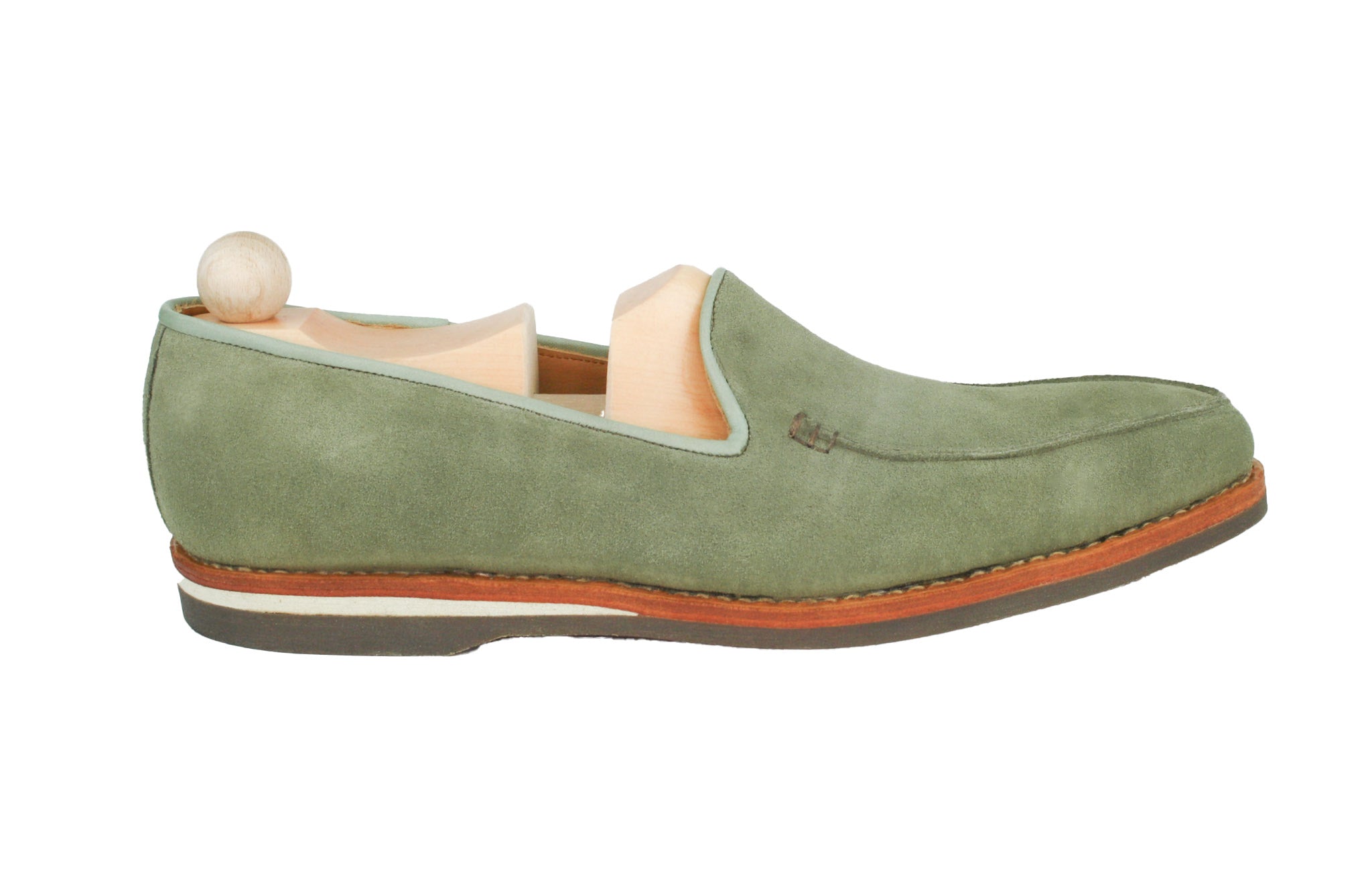 Classic mint-green suede loafer model