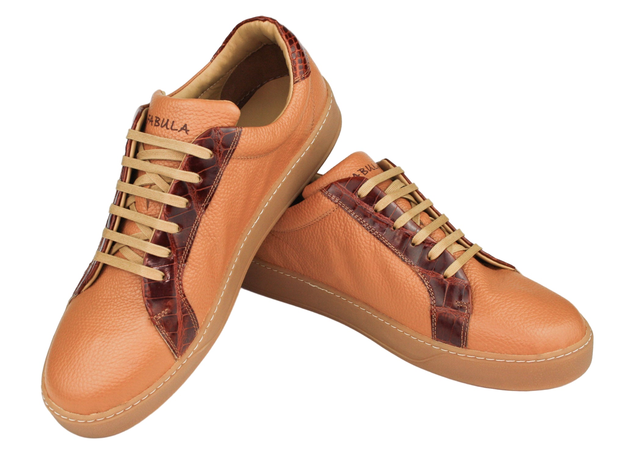 Exclusive brown sneaker combined with brown crocodile leather and beige sole
