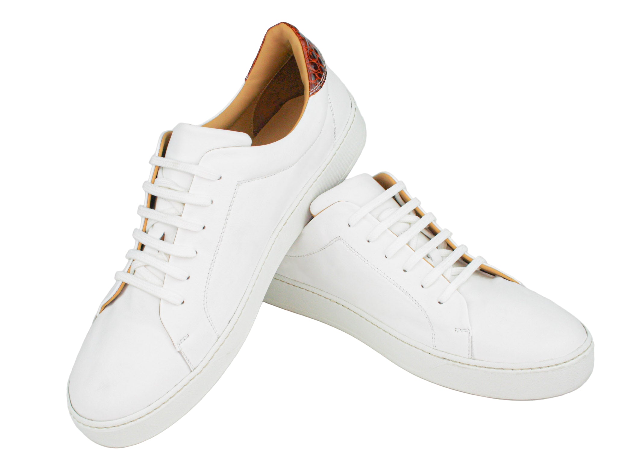 Exclusive white sneaker with brown crocodile heel insert