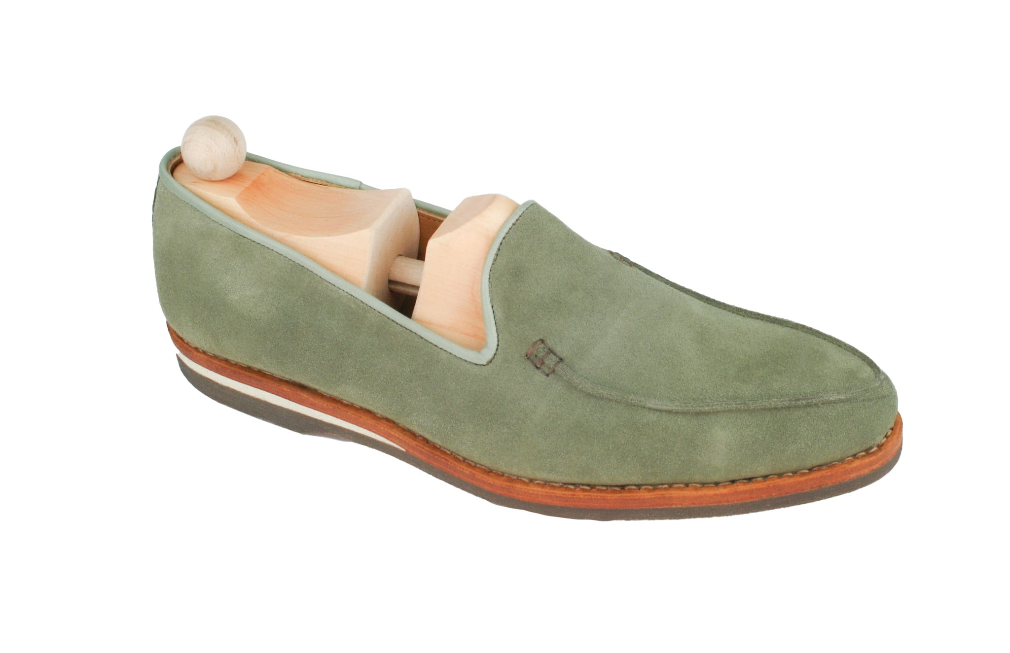 Classic mint-green suede loafer model