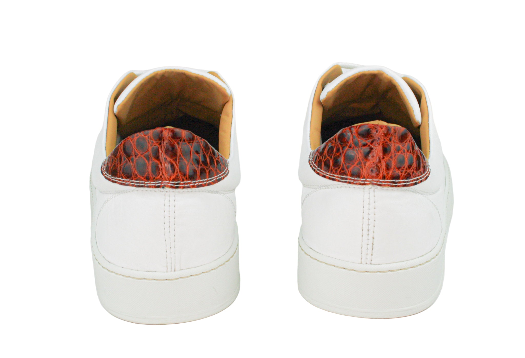 Exclusive white sneaker with brown crocodile heel insert