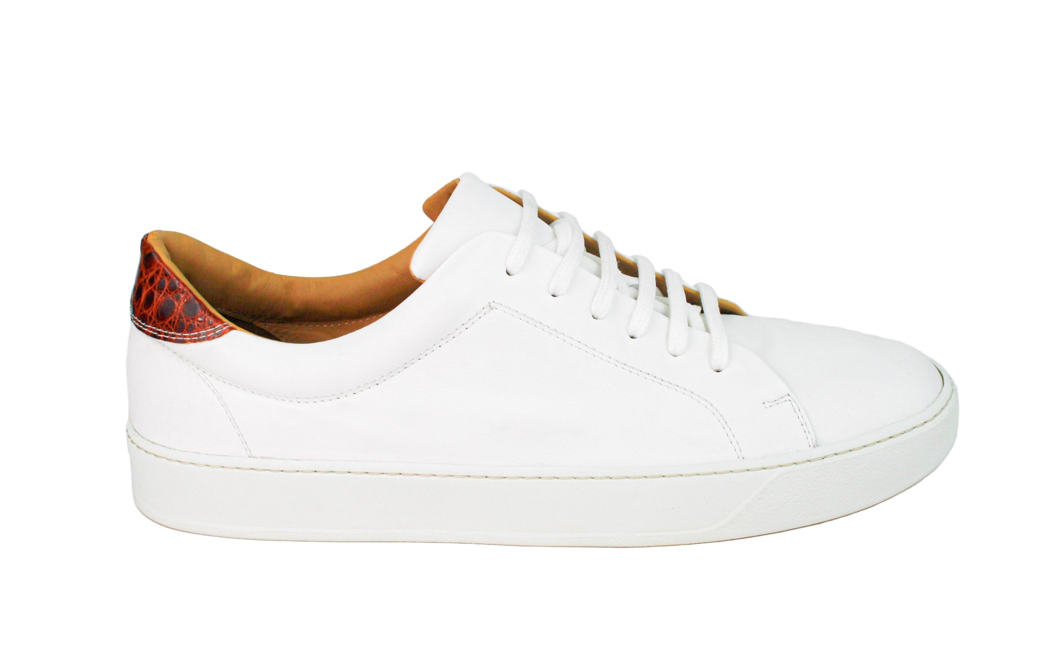 Exclusive white sneaker with brown crocodile heel insert