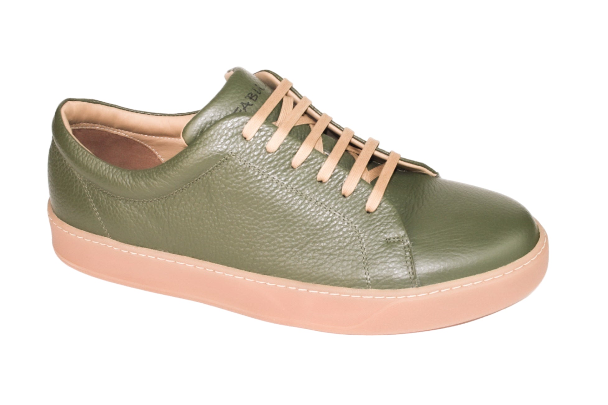 Exclusive olive-green sneaker with beige sole