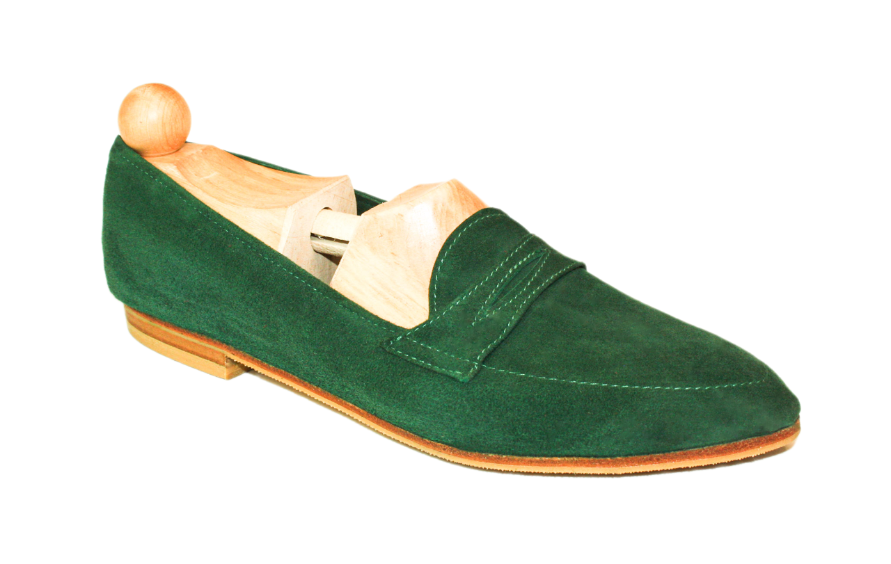 Dark green suede loafer model