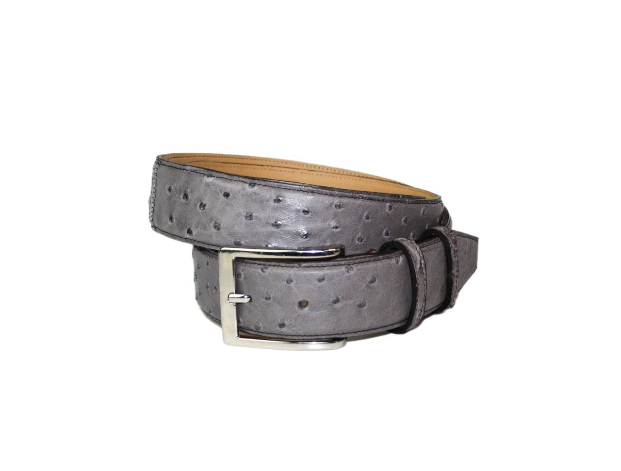 Grey Ostrich Leather Belt for Men