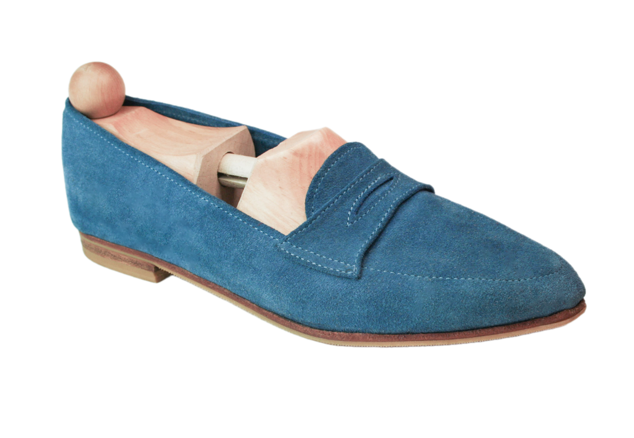 Blue suede loafer model
