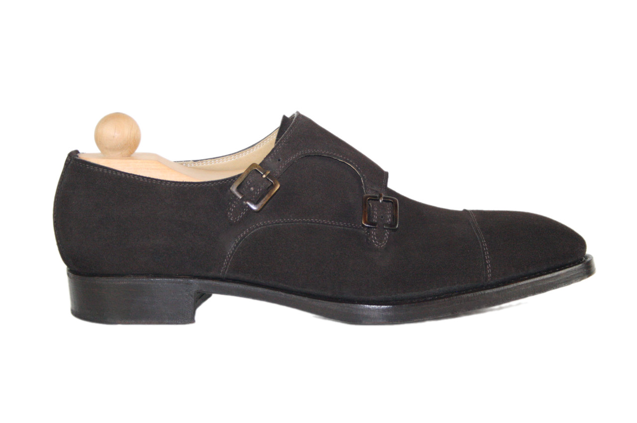 Classic dark brown suede double monk model