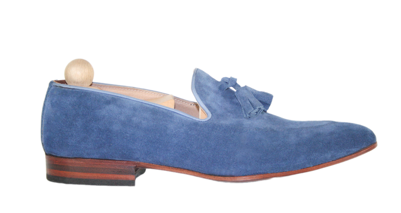 Classic blue suede Tassel loafer model