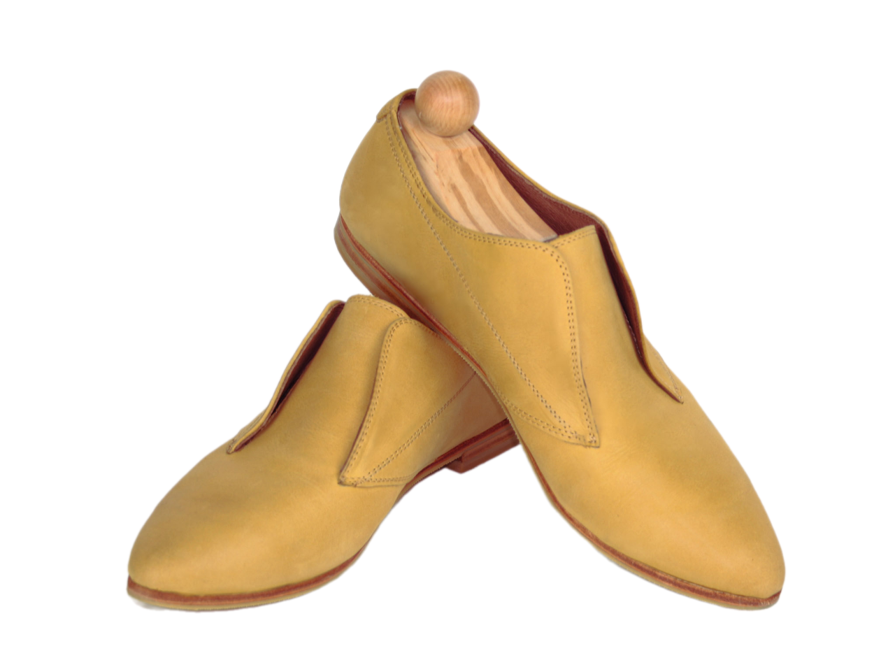 Slip-on ochre yellow derby model with elastic sides